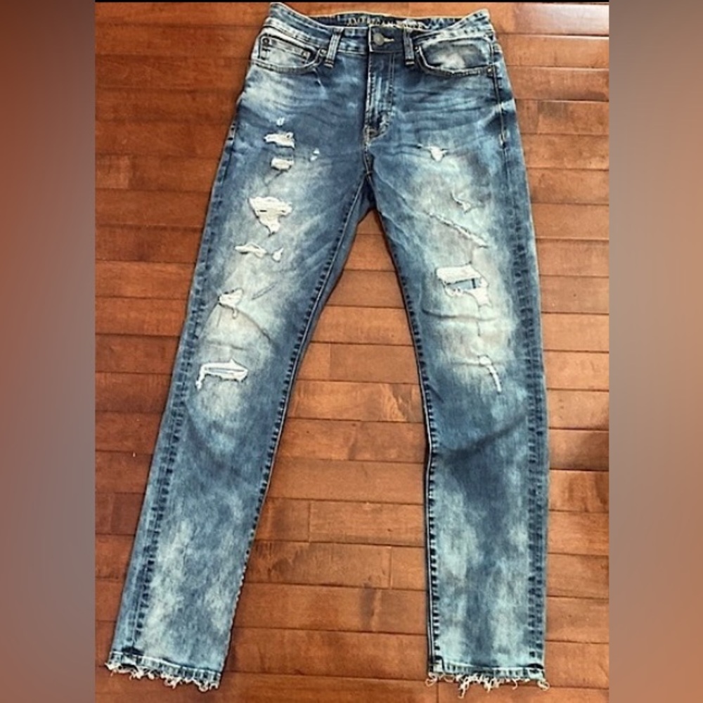 American Eagle Men’s Extreme Flex Slim Distressed Stone-Wash Denim Jeans Size 28